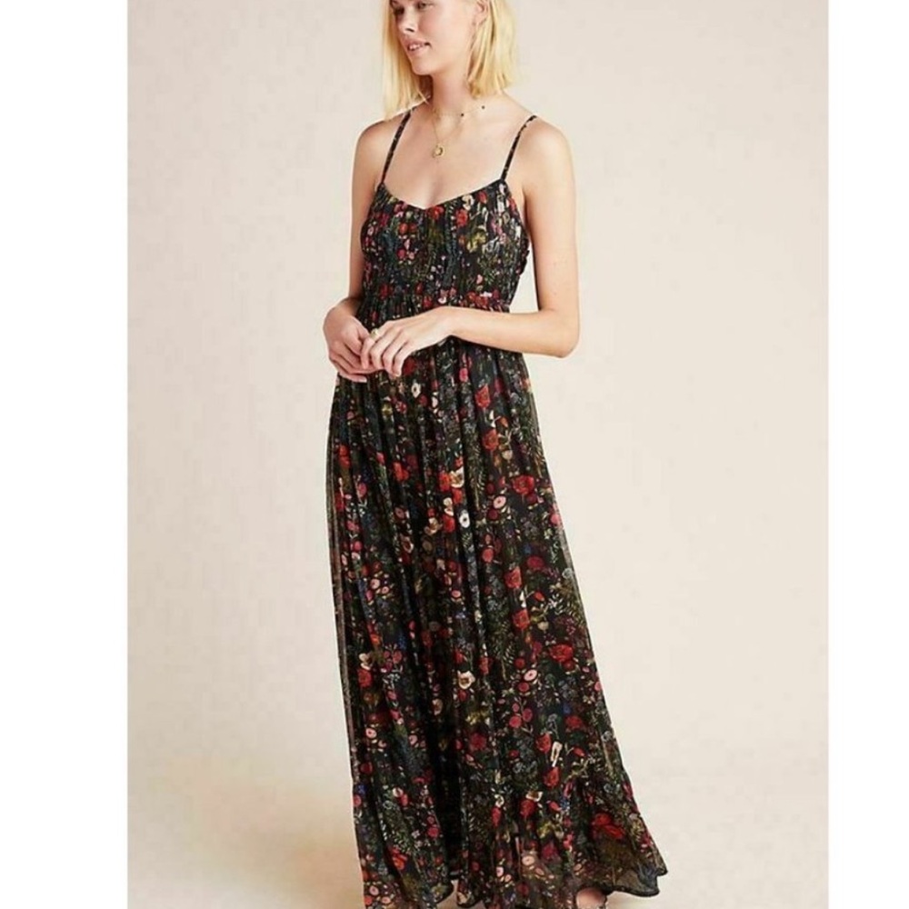 Anthropologie Payal Jain Black Floral Maxi Dress